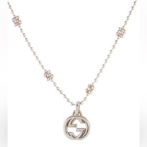 GUCCI GG LOGO Interlocking G Flower Station Sterling Silver Pendant $675+